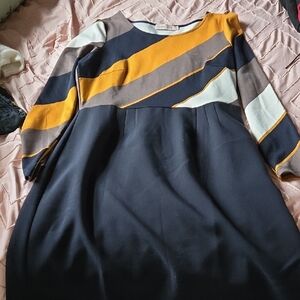 Traffic People Navy and Mustard Long Sleeve Dress